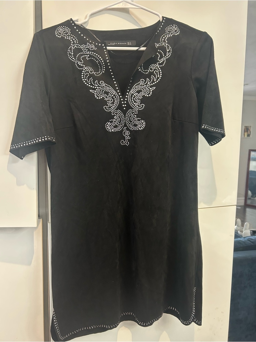 Zara Black V-Neck Tunic with Silver Stud Detailing